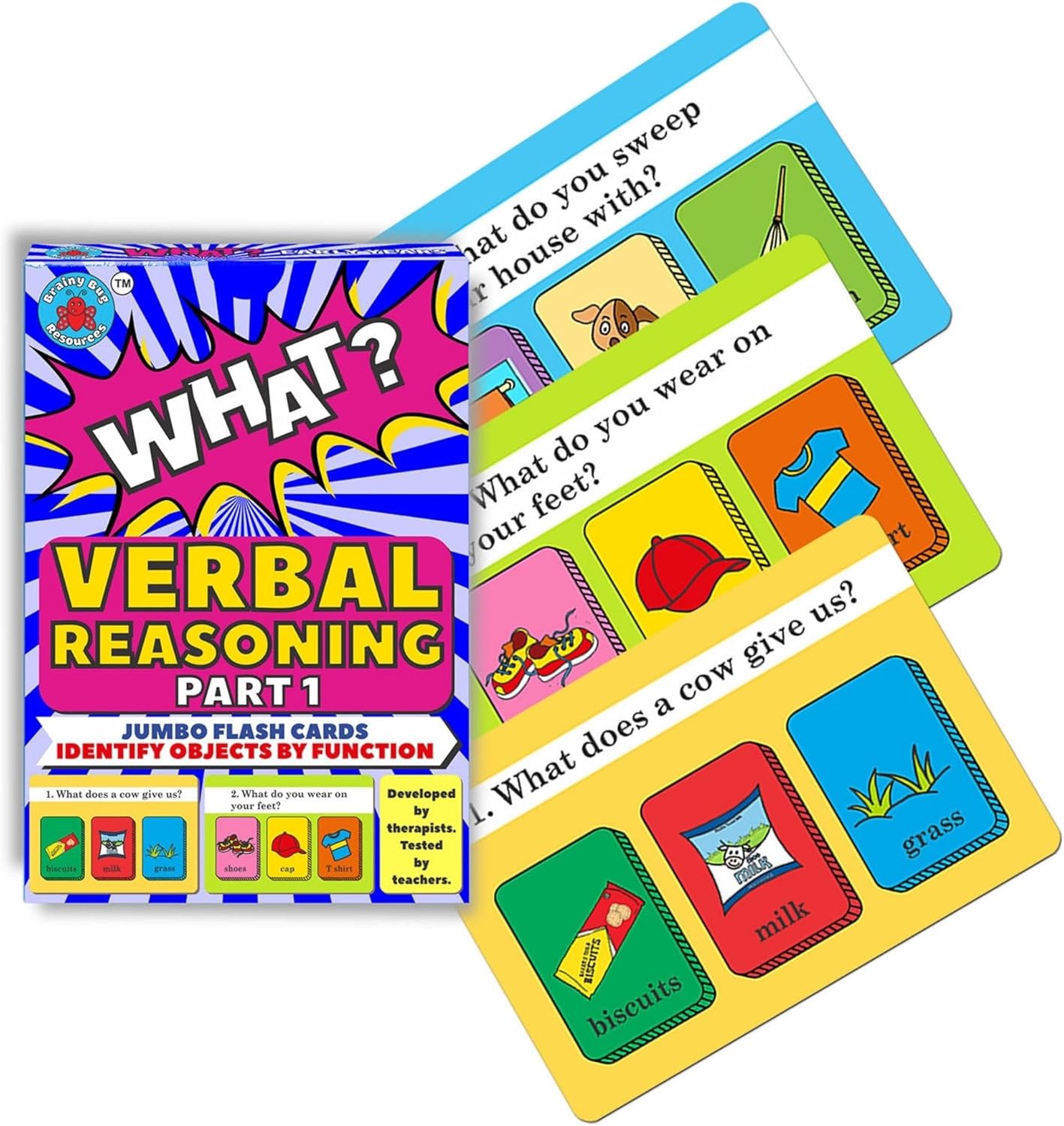 Verbal Reasoning Flashcards for Kids – ‘Answer What?’ Thinking Skills + Action Words Sentence Building Cards | Speech Therapy, ESL & Home Schooling