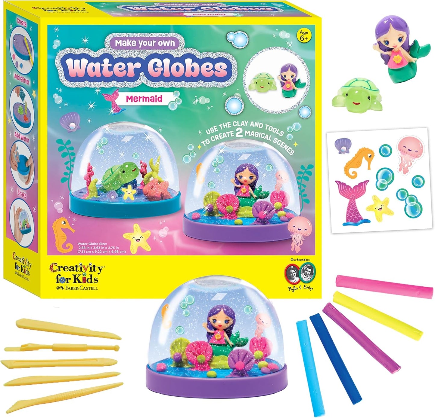 Make Your Own Water Globes: Mermaids Kit | Sculpt, Decorate & Shake 2 DIY Snow Globes | Fun Mess-Free Craft Kit | Encourages Imaginative Play & Fine Motor Skills (Ages 6+)