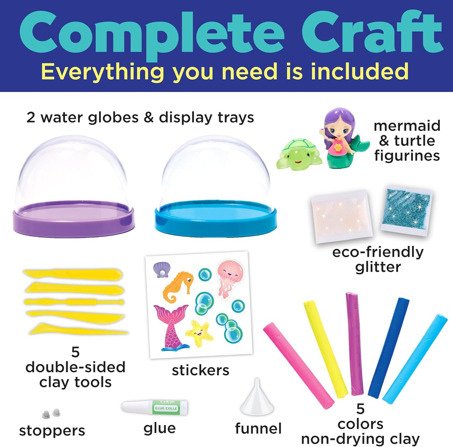 Make Your Own Water Globes: Mermaids Kit | Sculpt, Decorate & Shake 2 DIY Snow Globes | Fun Mess-Free Craft Kit | Encourages Imaginative Play & Fine Motor Skills (Ages 6+)