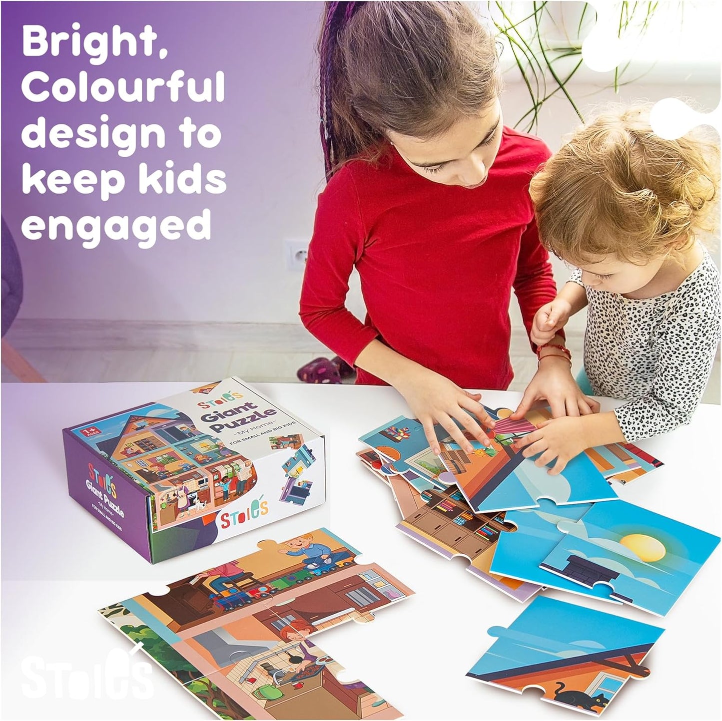Stoie's Giant Floor Puzzle for Kids Ages 1-3 - My House Theme with 7 Different Rooms - Aids in Developing Fine Motor Skills and Critical Thinking - Made with Durable, Ecological Materials