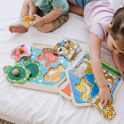 Melissa & Doug Pet Animals Jumbo Knob Puzzle, Wooden Peg Puzzle for Toddlers, Educational Toy for Shape Recognition and Fine Motor Skills, Ages 1+