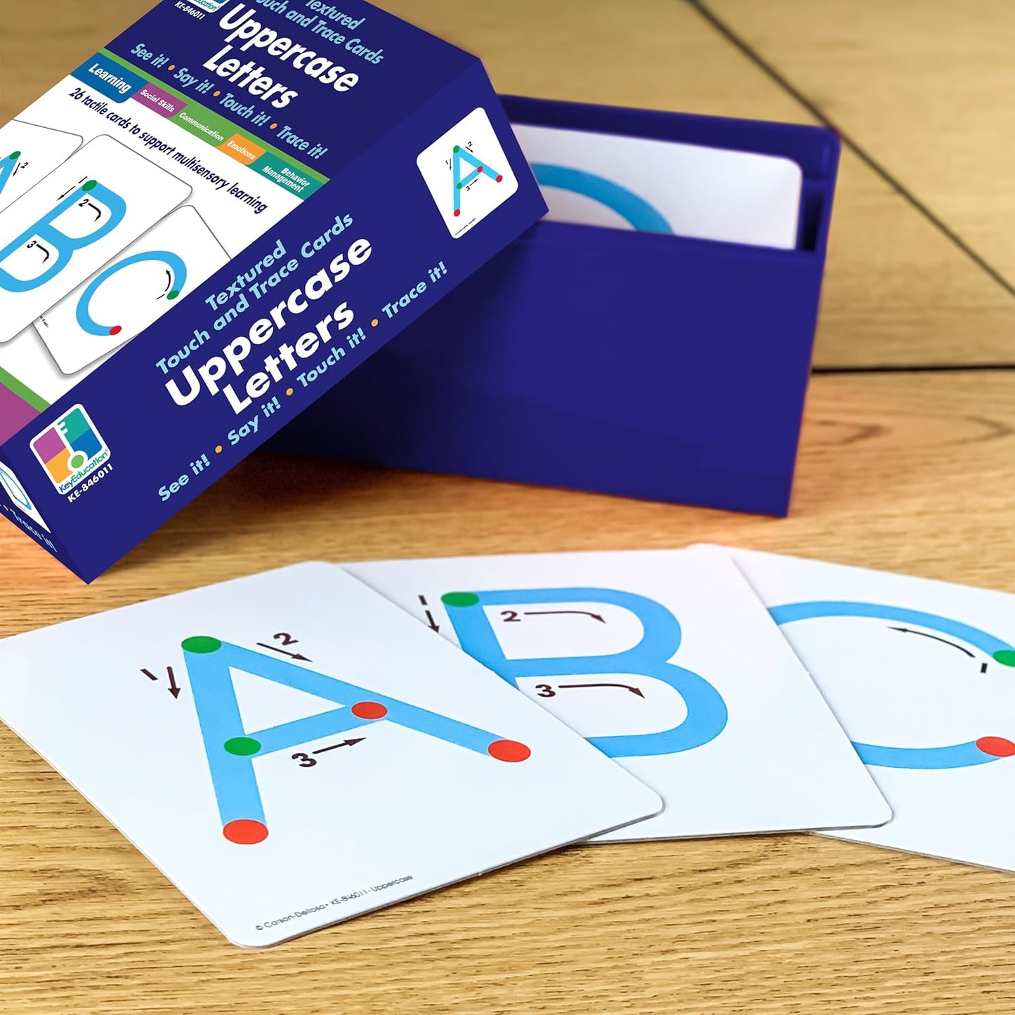 Key Education Textured Touch and Trace Alphabet Flash Cards, 26 Uppercase Letter Tracing Flashcards, ABC Preschool and Kindergarten Learning Activities