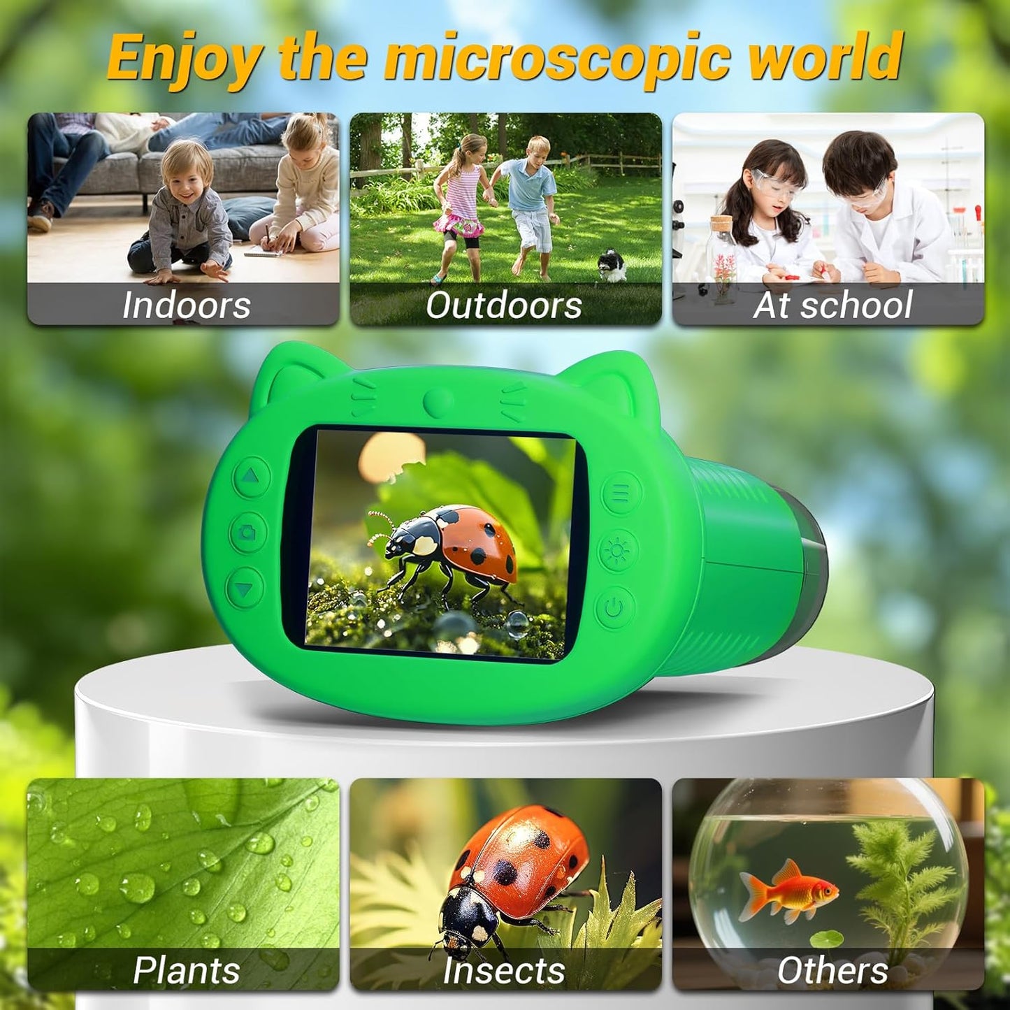 Kids Microscope: 1000X Handheld Pocket Microscope for Photo and Video Portable Science Kits STEM Toys – Christmas/Birthday Gifts for Girls & Boys Ages 3-12(Orange)