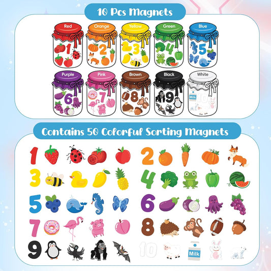 10Pcs Magnetic Color Sorting Set 60 Fridge Magnets for Kids Refrigerator Magnets for Early Education Color Sorting Fine Motor Skills