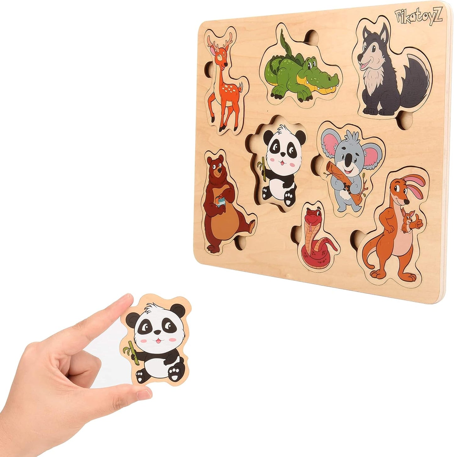 Pikatoyz® Wooden Puzzles for Toddlers 1-3 – Montessori Educational and Learning Toys – Wooden Baby Puzzle for Kids 1 Year and Up – Developmental Toys – Baby Puzzles for Early Learning