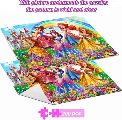 Princess Castle Jigsaw Puzzles for Girls Ages 6-8, 200 Piece Jigsaw Puzzle with Rainbow & Fairytale Scenery, 1:1 Reference Poster Included, for Kids Ages 4-6 8-10