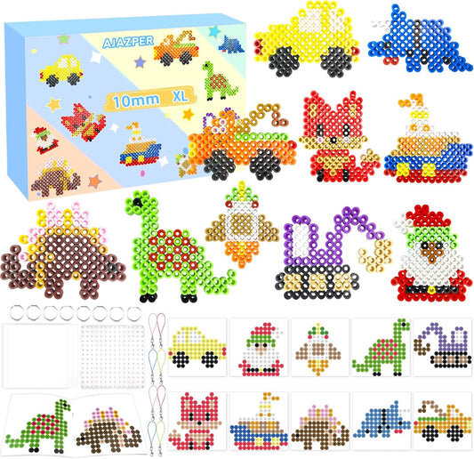 10MM Fuse Beads Kit for Kids - Mixed Colors Fuse Bead Craft Set with Pegboard, Ironing Papers and Accessories, XL Iron Beads for Craft, DIY Arts and Crafts Toys for Kids Gifts for Girls Boys Age 5+