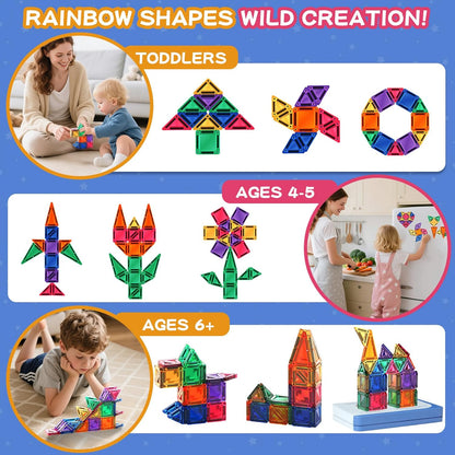 BunnyBoo Mini Magnetic Tiles, 42PCS Travel Magnetic Building Toys with Case, Educational Portable STEM Sensory Toys for Kids Ages 3+, Creativity Boosting Gift for Toddler Boys Girls Christmas Birthday