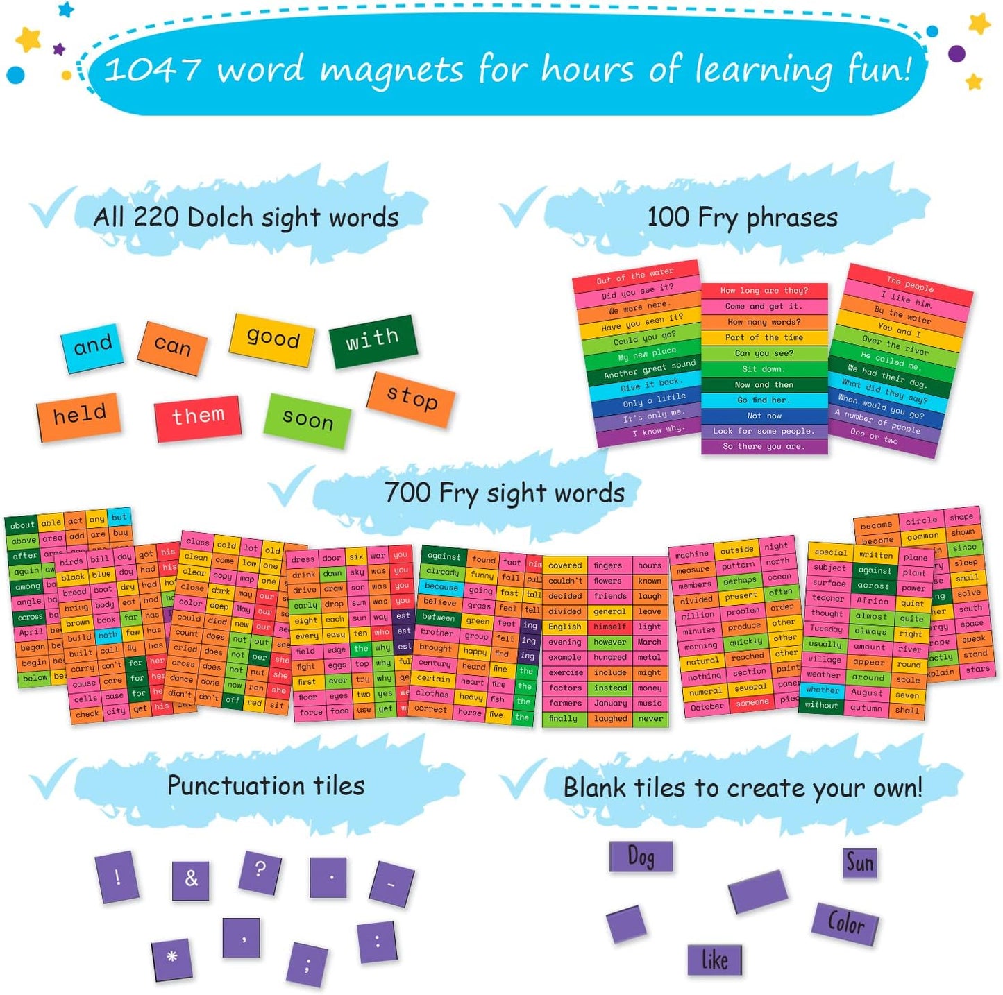 1047 PCS Poetry Magnets for Kids - Magnetic Sight Words, Refrigerator Fridge Magnets for Kids, Word Magnet for Fridge, Sentence Building, Sentence Magnet to Write Poems, Stories - Simply Magic