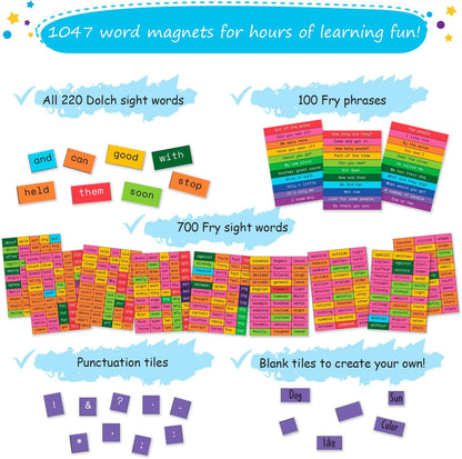 1047 PCS Poetry Magnets for Kids - Magnetic Sight Words, Refrigerator Fridge Magnets for Kids, Word Magnet for Fridge, Sentence Building, Sentence Magnet to Write Poems, Stories - Simply Magic
