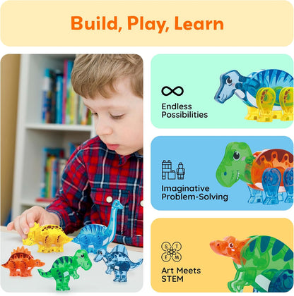 PicassoTiles Magnetic Tile Building Blocks Add On 8 Magnetized Action Figures Construction Vehicles & Zoo Animal Theme Compatible with Magnet Tiles Sets STEM Learning Toy for Boys & Girls Age 3+ PTA21