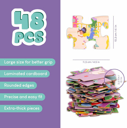 BONNYCO Giant Floor Puzzles for Kids of Jungle Animals with 48 Large Pieces. Safari Jumbo Puzzle 36.2 x 24.4 in, Gifts for Boys and Girls, Educational Kids Toys Ages 2-8