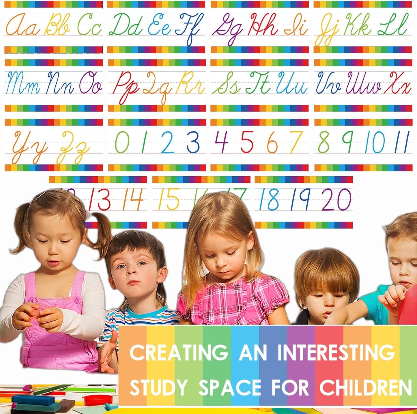 Alphabet for Classroom Wall - 15 PCS Crayon ABC Manuscript Alphabet Line for Classroom Wall Alphabet Bulletin Board Set for Pre School Elementary Classroom Homeschool, Playroom Bedroom Decorations
