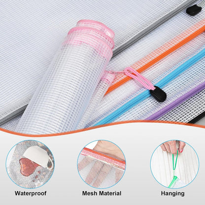 Krvyrn Mesh Zipper Pouches, 12 Pack A3 Waterproof Zipper Pouches for Board Game Storage, Puzzle Storage, Office and School Supplies, Home, Travel Organizer