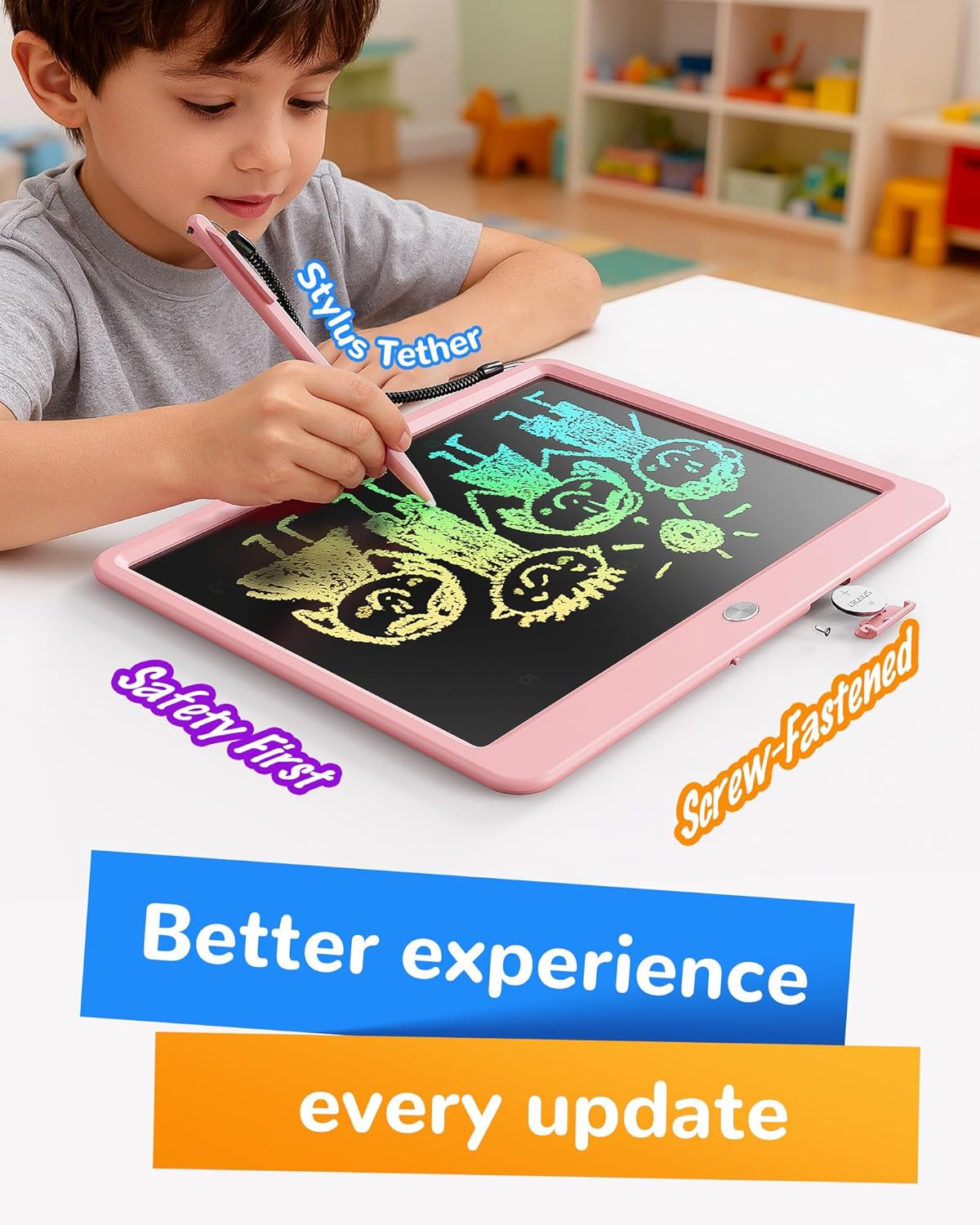 KOKODI LCD Writing Tablet, 12 Inch Colorful Toddler Doodle Board Drawing Tablet, Erasable Reusable Electronic Drawing Pads, Educational and Learning Toy for 3-6 Years Old Boy and Girls(Blue)