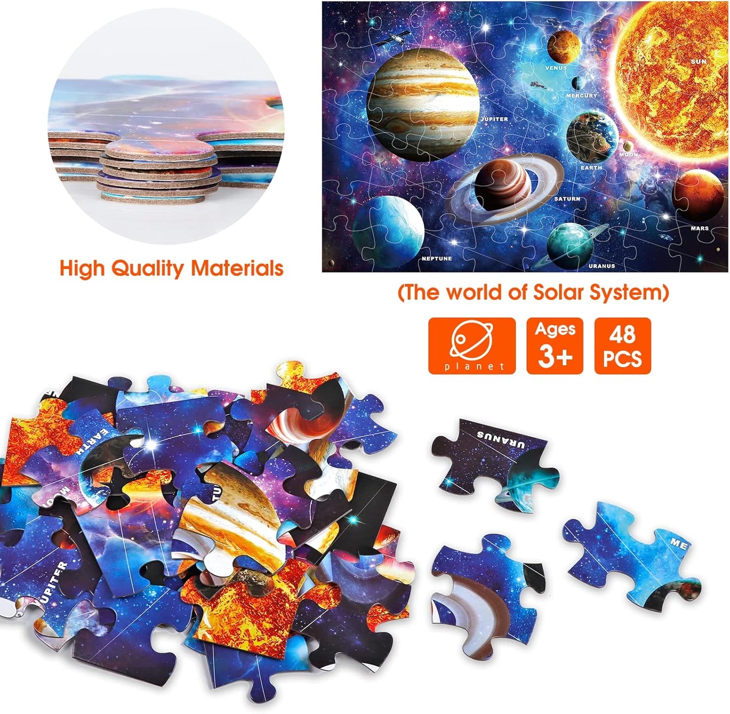 Jumbo Floor Puzzle for Kids,World Map Jigsaw Geography Puzzles,48 Piece Globe Atlas Puzzle with Continents,United States Puzzle for Ages 3-5,Preschool Learning Toys Easter Gift for 4-8 Years Old