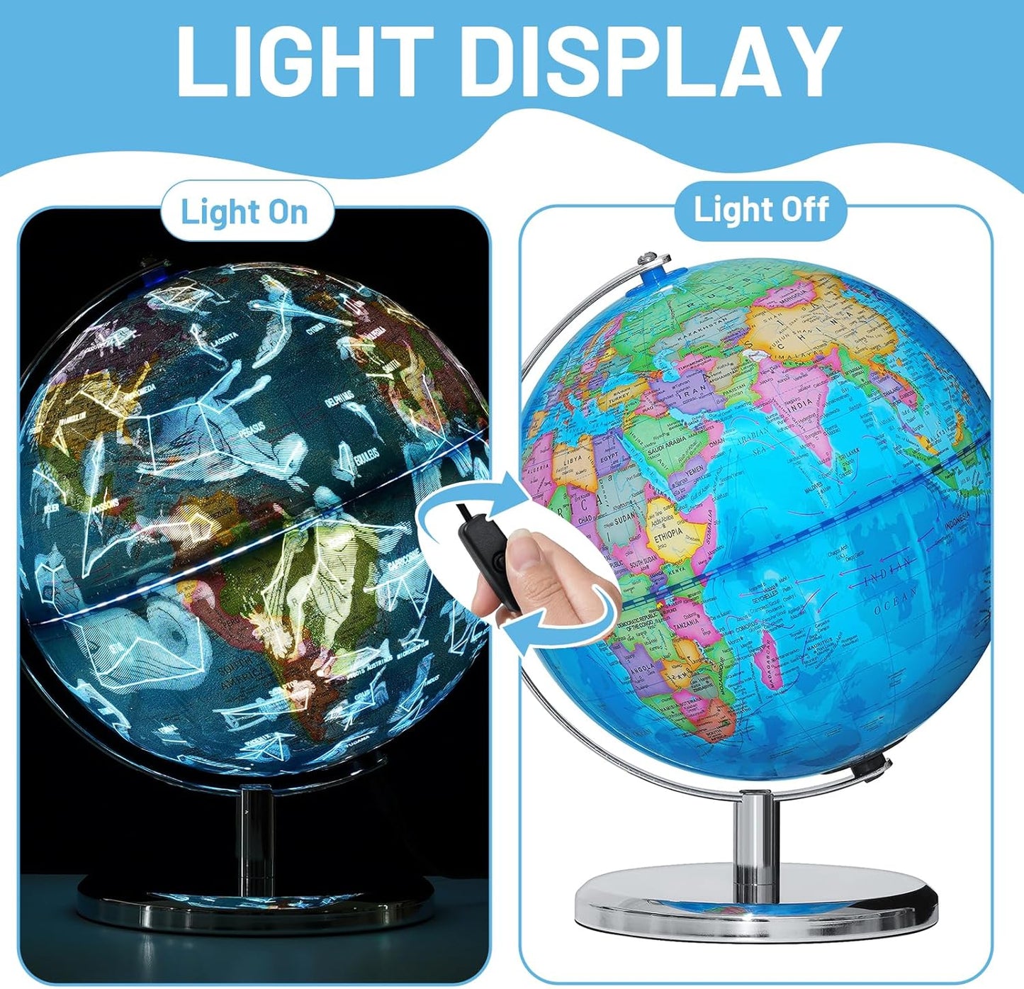 BSHAPPLUS 13 inch Large Globe for Classroom & Home Learning, Political Globe with 195+ Countries, Dry Erase & Waterproof Surface, Solid Stainless Steel Base (No Assembly Required)