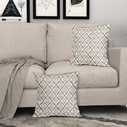 Blue Green Floral Block Print Pillow Covers 12X20 Set of 2, Flower Pattern Spring Summer Print Decorative Throw Pillow Covers Outdoor Farmhouse Seasonal Cushion Case Couch Sofa Bed Decor