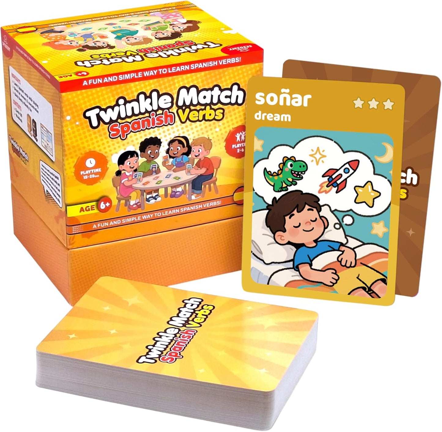 Spedemy Twinkle Match Spanish Card Game – 100 Vocabulary Matching Cards, Bilingual Games, Spanish Board Game for Kids, Beginners, Families, Homeschool & Classroom, juegos en español para la Familia