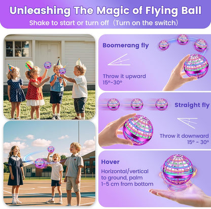 Flying Orb Ball Toy, 2026 Upgrade Hand Controlled Hover Ball with LED Lights,360° Rotating Boomerang Globe Cool Mini Drone, Ideal Birthday&Christmas Gift for Boys Girls-Blue & Purple