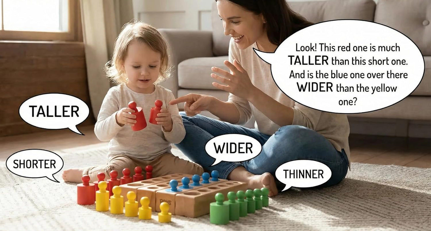 BOHS Montessori Knobbed Cylinders Blocks - 6 Pegs / 6.7 Inches - Colorful Wooden Early Home School Toys - 4pcs Set