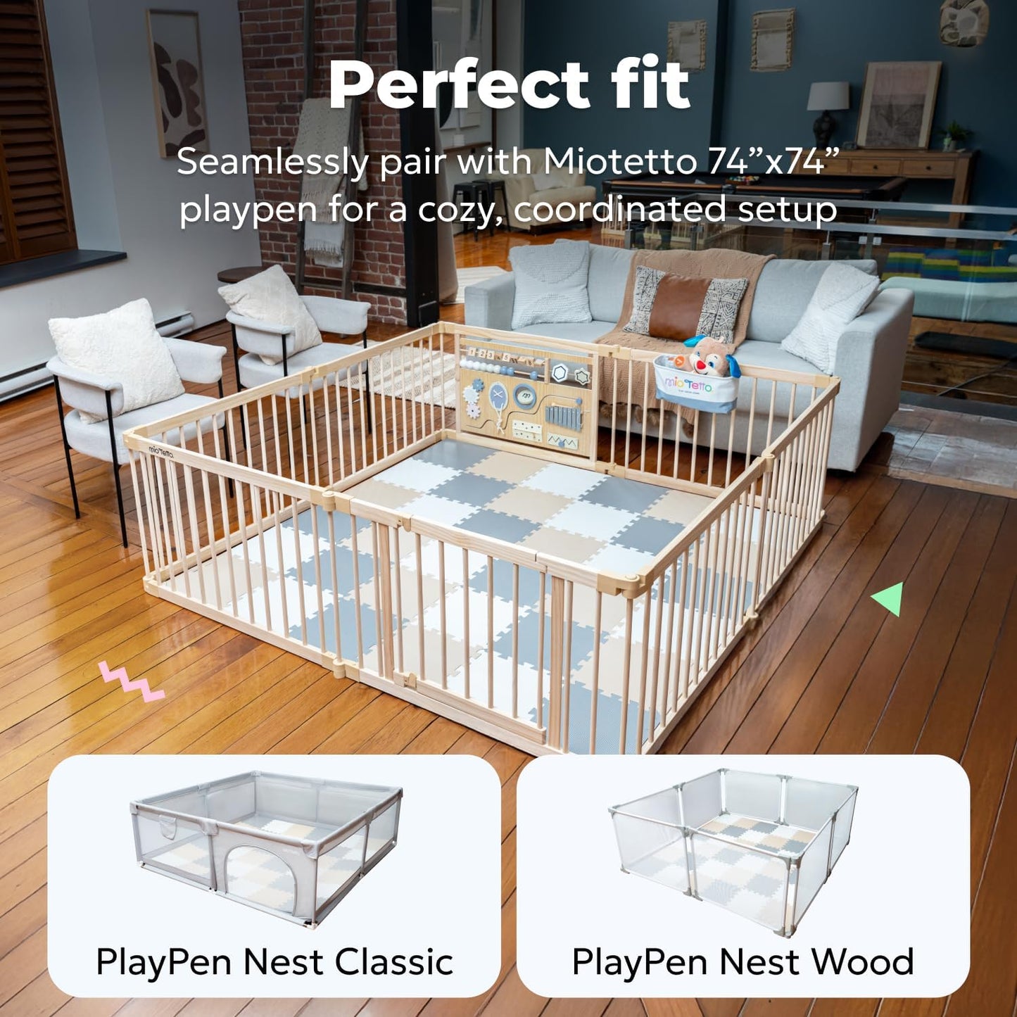 MioTetto Baby Play Mat, Soft Foam Floor Tiles for Kids. Adjustable Interlocking Foam Tiles, Fits with 50x50 Playpen Baby mat for Crawling & Development, Safe & Non-Toxic Playmat for Babies 6-12 Months