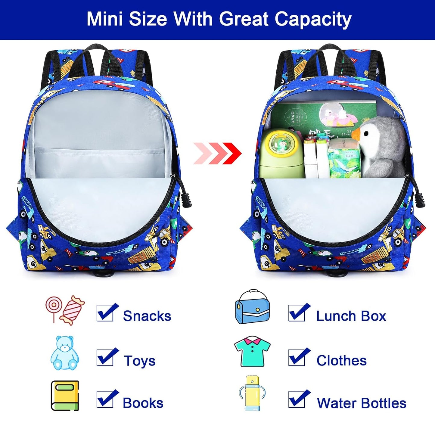 Accmor Toddler Backpack Leash, Mini Child Backpack with Anti Lost Wrist Link, Cute Kids Backpack Leash Walking Harness for Outdoor Travel, Small Excavator Backpack Tether for Baby Boys Girls Ages 1-3