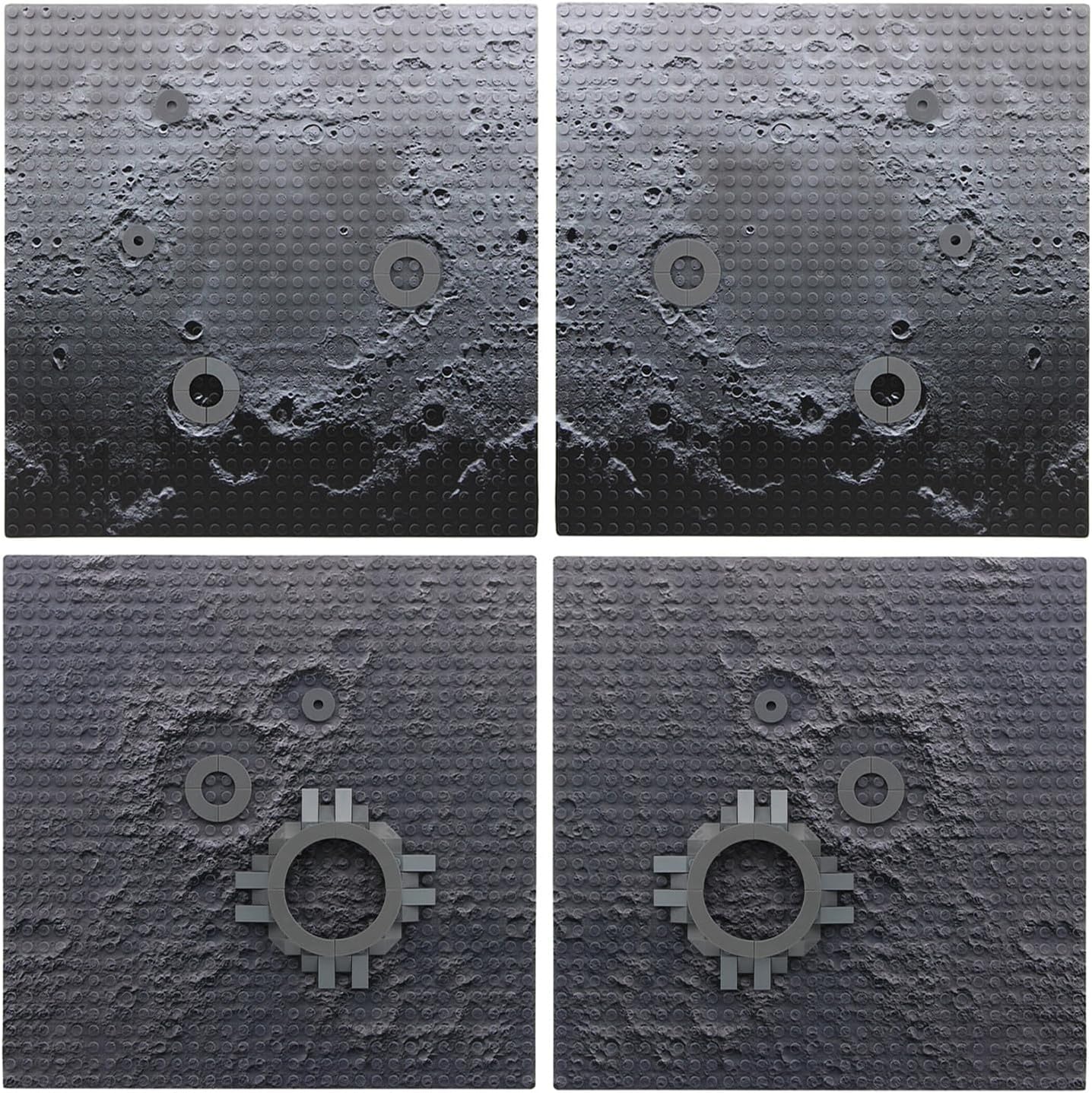 Feleph Space Moon Baseplate 10x10 inches Classic Building Blocks Base Plate Gray Compatible with Major Brands - 4PCS
