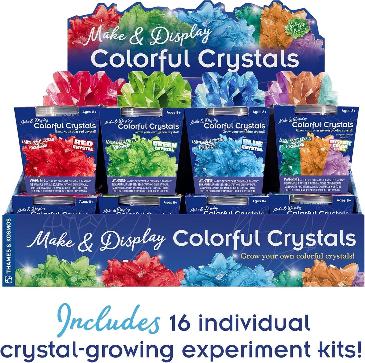 Thames & Kosmos Make & Display Colorful Crystals Gift Set | 16 Crystal Growing STEM Kits | Safely Grow, Display Dazzling Crystals in Many Colors | Party Favors, Stocking Stuffers, Easter Baskets