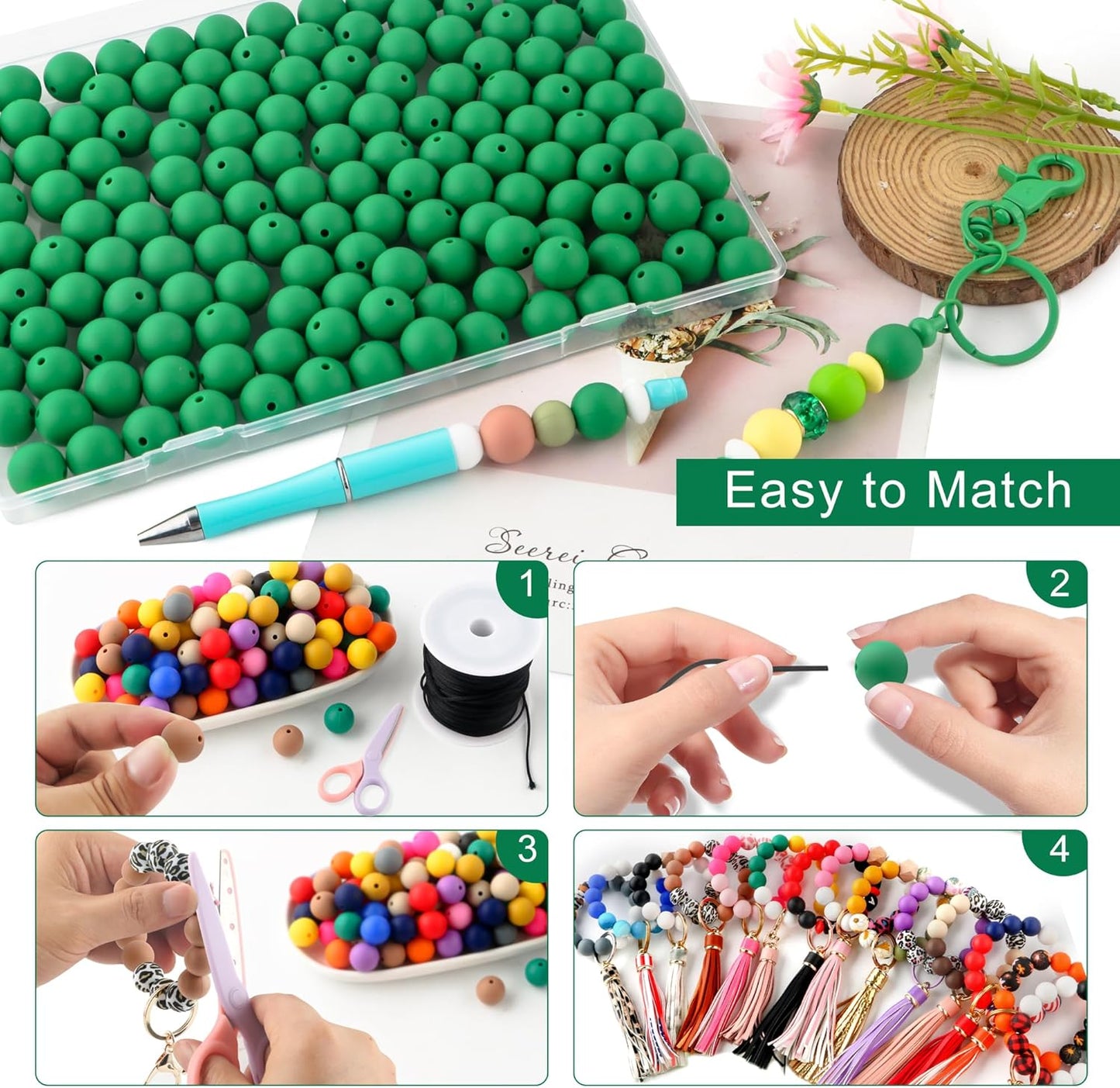 65Pcs 19mm Silicone Beads for Keychain Making Bracelet Necklace, Bulk Round Silicone Beads for Pens（Christmas Green） - Colors A
