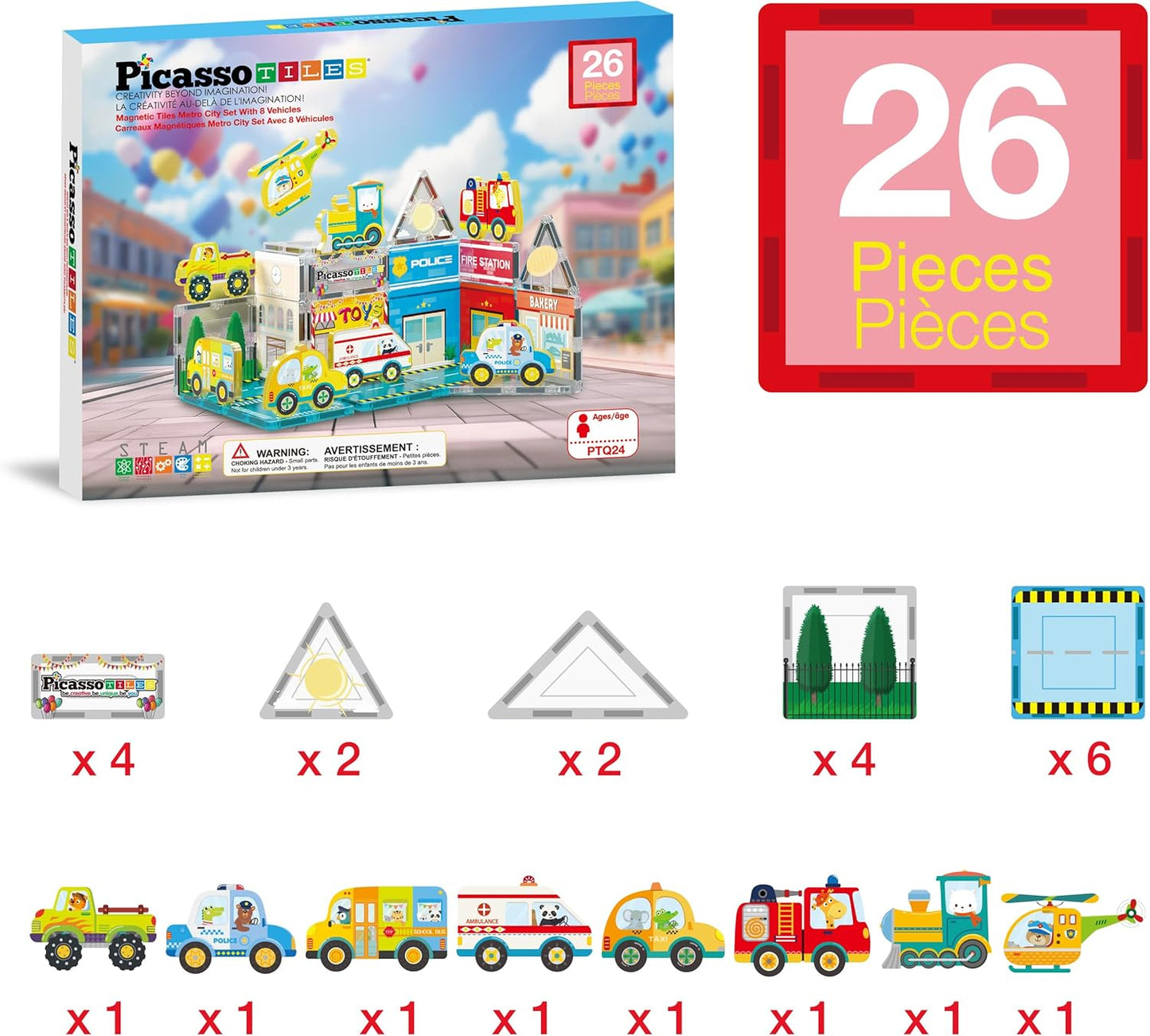PicassoTiles Magnetic Tiles Magnet Tile Building Blocks Marine Animal World Themed Set with 8 Ocean Character Action Figures STEM Learning Toy Construction Toddlers Boys Girls Ages 3+ PTQ25