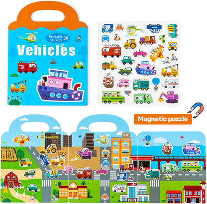 Magnetic Playset Portable Playboard, Cute Farmhouse Animal Reusable Magnets Sticker Books for Toddlers 3-5 Years, 34 PCS Refrigerator Magnets for Kids Girls Boys Perfect Preschool Learning Travel Toy