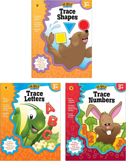 Carson Dellosa Big Skills Tracing Books for Kids Ages 3-5, Numbers, Shapes, and Letter Tracing for Kids Ages 3-5, Early Learning Phonics and Math Toddler Activity Book Set for Preschool & Kindergarten