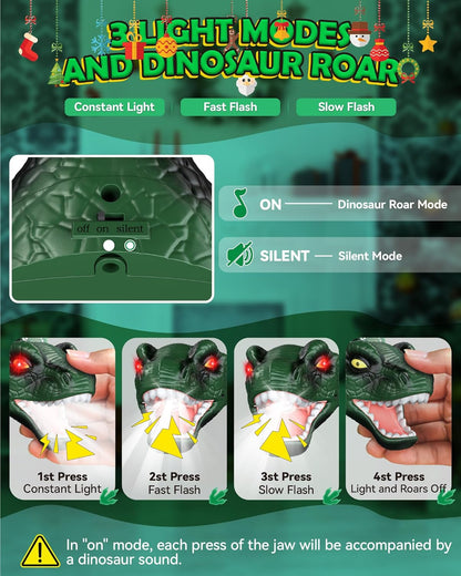 LED Dinosaur Headlamp for Kids, Children's Toy Flashlight T-Rex Dinosaur Toys for Age 3 4 5 6 7 8 9 Years Old Kids, Camping Hiking Gear for Boys Girls