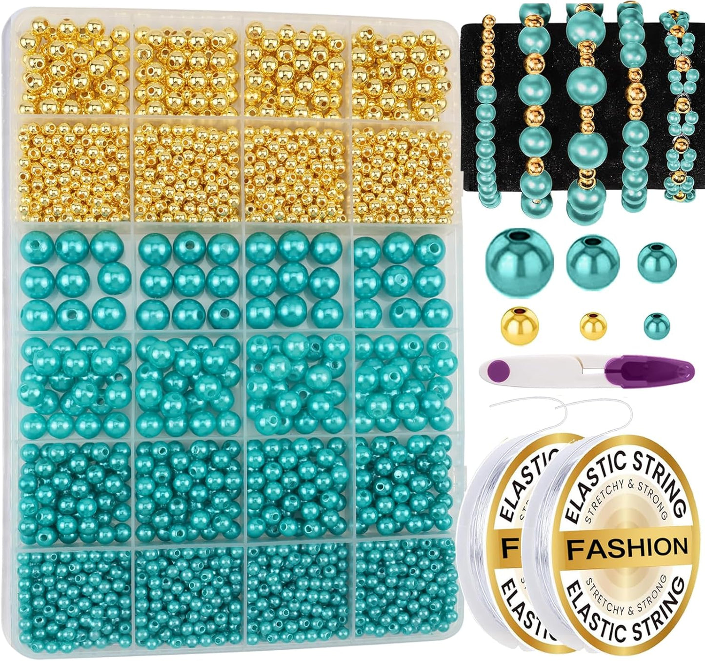 Hpebl 2136PCS Beads for Bracelets Pearl Bracelet Making Kit Friendship Bracelet Kits Bracelet Bead Kits Small Pearl Bead and Gold Beads Beading Kit for Bracelets Jewelry Making Kit