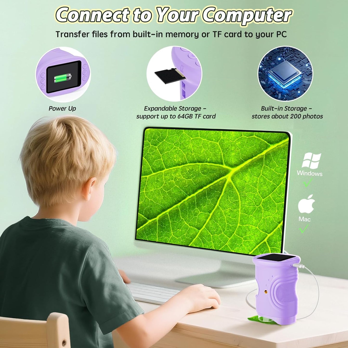 Alotwan Kids Microscope Digital 1000X Zoom, Mini Pocket Handheld Microscope Portable Travel Toys, HD Camera Video Magnifying Glass, Christmas Birthday Gifts for Girls, STEM Toys for Toddlers Age 3-8