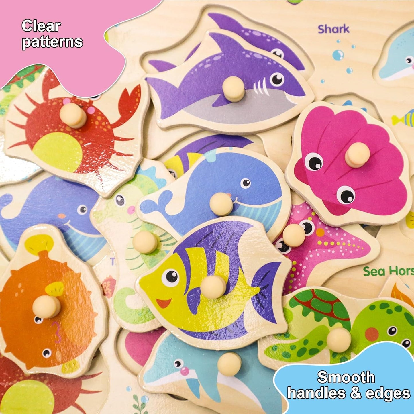 LOYUEGIYO 6PCS Toddler Wooden Peg Puzzle Toys for Age 2-4 3-5 Year Old Boys Girls,Educational Learning Sensory Toy,Puzzles for Toddlers Kids,Dinosaur&Ocean&Alphabet&Number Shape&Animal&Fruit Puzzles