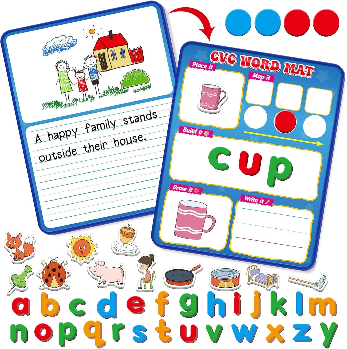 CVC Word Games, Elkonin Box, Refrigerator Fridge Magnets for Kids, Magnetic Dry Erase Board, Toddler Alphabet ABC Letter Games, Speech Therapy Spelling Reading Games Classroom Must Haves