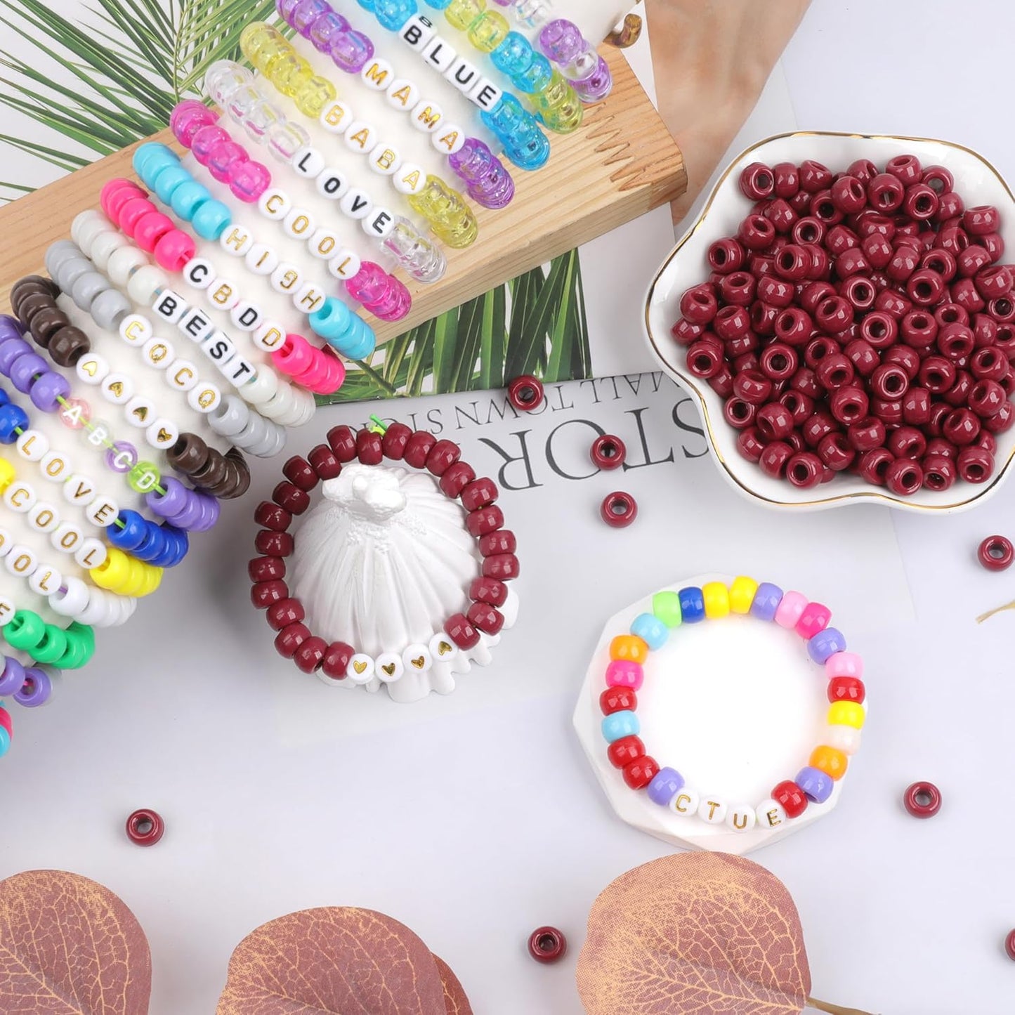 Auvoua 1000Pcs Pony Beads Bracelet 9mm Yellow Plastic Barrel Pony Beads for Necklace,Hair Beads for Braids,Key Chain,Jewelry Making (Yellow)