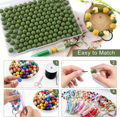 65Pcs 19mm Silicone Beads for Keychain Making Bracelet Necklace, Bulk Round Silicone Beads for Pens（Christmas Green） - Colors B
