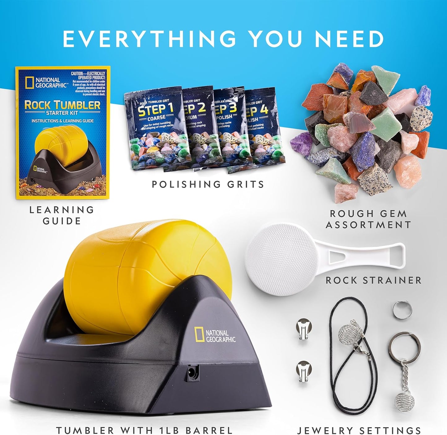 National Geographic Starter Rock Tumbler Kit - Durable Leak-Proof Rock Polisher - Complete Rock Tumbling Kit with 4-Stage Silicon Carbide Grit - Geology Hobby, Rocks & Crystals (Amazon Exclusive)