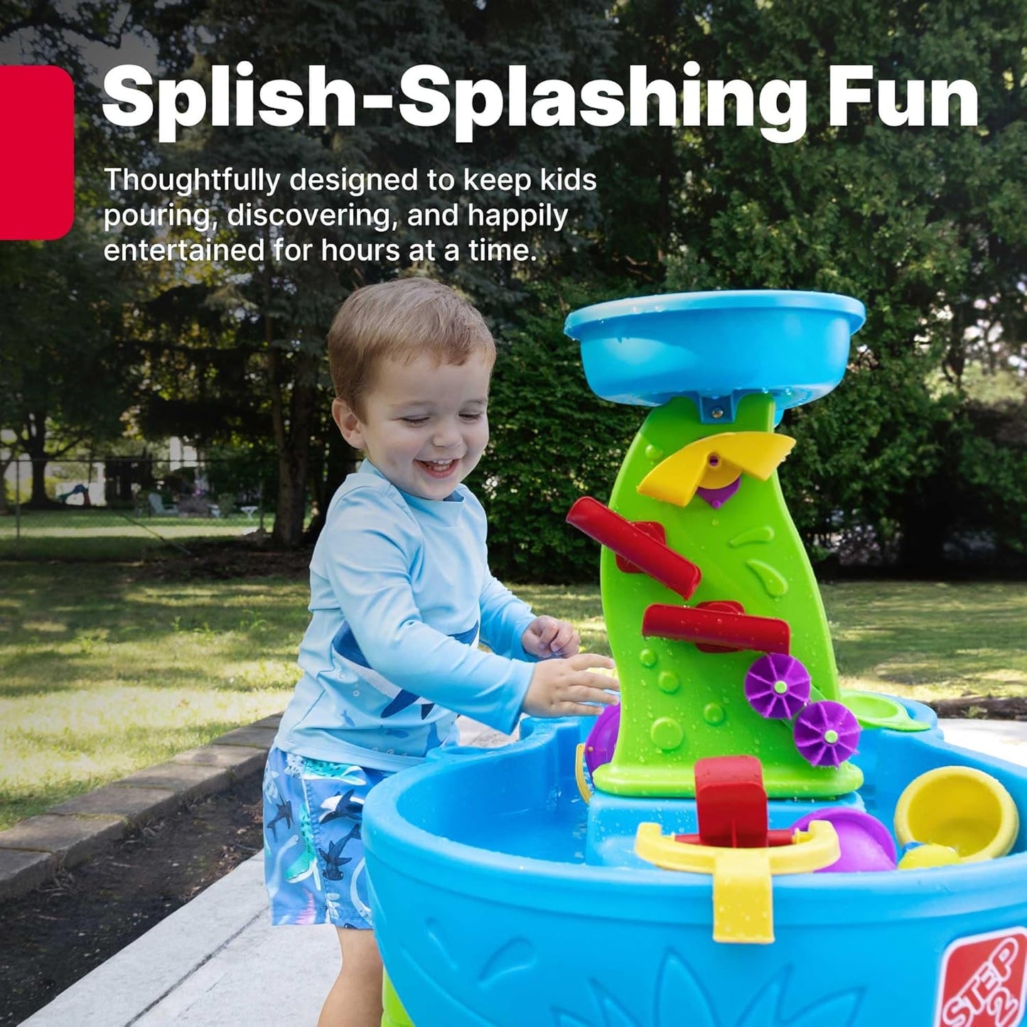 Step2 Rain Showers Splash Pond Water Table with Cover, Kids Water and Sand Activity Sensory Playset, Summer Outdoor Toys, 13-Piece Water Toy Accessories, For Toddlers 1.5+ Years Old, Blue & Green