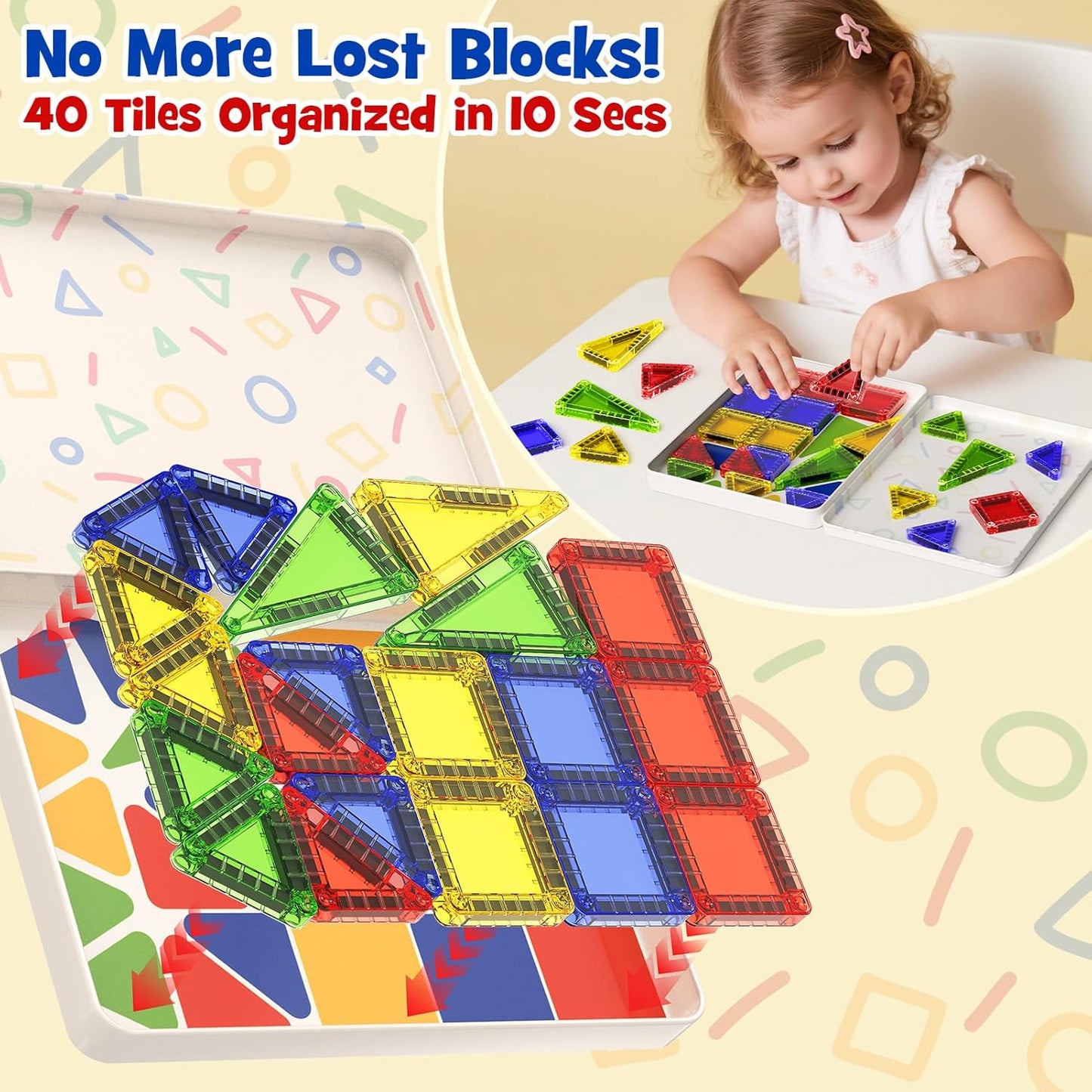 Magnetic Tiles for Kids Ages 4-8, Magnetic Blocks Travel Set with Diamond Surface & Metal Storage Box, 60PCS STEM Learning Toys, Educational Building Gifts for 3-8 Year Olds