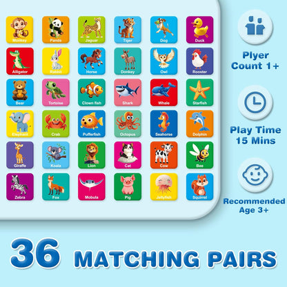 72 PCS Memory Match Game, Animial Matching Game for Kids 3 and up, Enhanced Memory Skills for Toddlers Ages 3 and Up