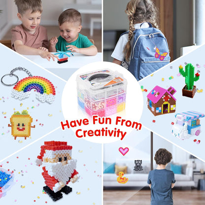 LULUETPUE Christmas Fuse Beads Kit, 7000PC 5MM Melty Beads Set, Iron Melting Bead Craft Kit with Pegboards,Ironing Paper, Arts and Crafts Set for Boys Girls Xmas Birthday