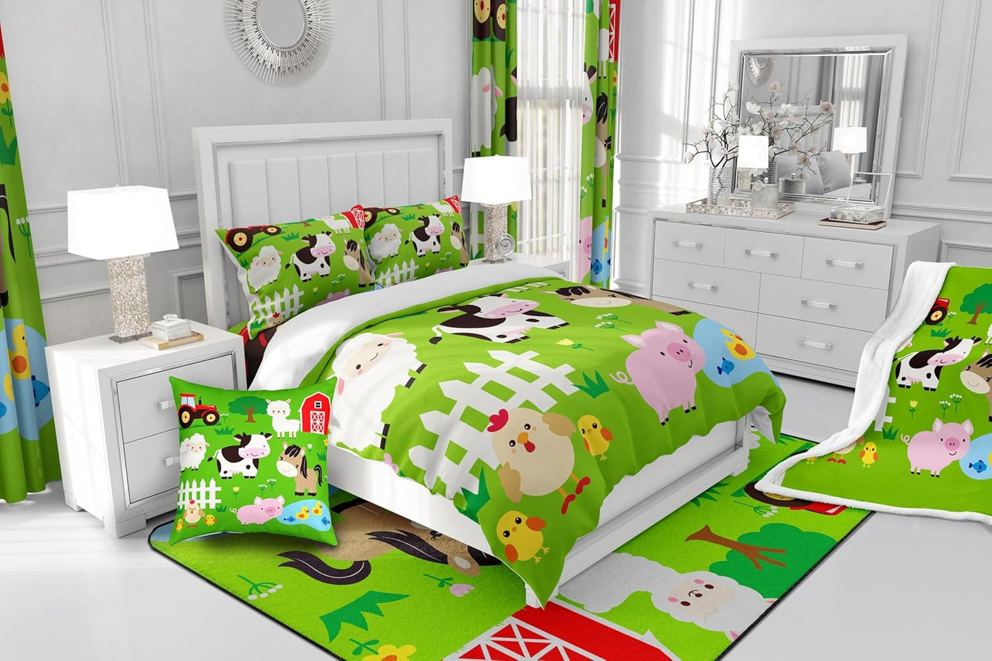 Manfei Musical Kids Fitted Sheet Full Size, MusicalGuitar Radio Drum Kit Headset Print Bedding Set 3pcs for Boys Girls, Rock Music Bed Cover with 2 Pillowcases, Soft Polyester Bedding, No Top Sheet