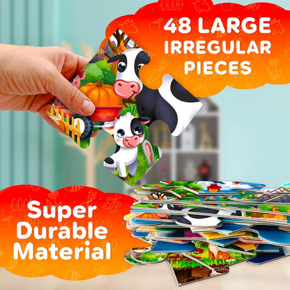 QUOKKA Floor Puzzles for Kids Ages 4-8 – 2x3 FT Giant Search and Find Jigsaw – 48 Large Pieces – Above and Beyond Observational Scene – Educatinal Montessori Toy with Gift Box – Fun Learning Activity