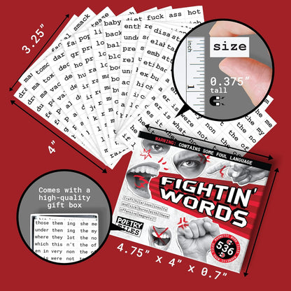 Poetry Tiles – 536 Fightin' Words Magnetic Kit – Obscenities, Insults, and Swear Word Themed Funny Magnets for Adults for Refrigerator Poems and Stories – Adult Humor Gifts – .375" Tall Tiles