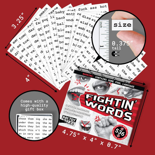Poetry Tiles – 536 Fightin' Words Magnetic Kit – Obscenities, Insults, and Swear Word Themed Funny Magnets for Adults for Refrigerator Poems and Stories – Adult Humor Gifts – .375" Tall Tiles