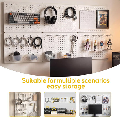 Peg Board for Tools, 4 Pack Metal Pegboard Wall Organizer with Hooks,16"×12" White Pegboard Panels for Walls Home, Garage Tool Storage, Kitchen, Office Organization, Craft Room